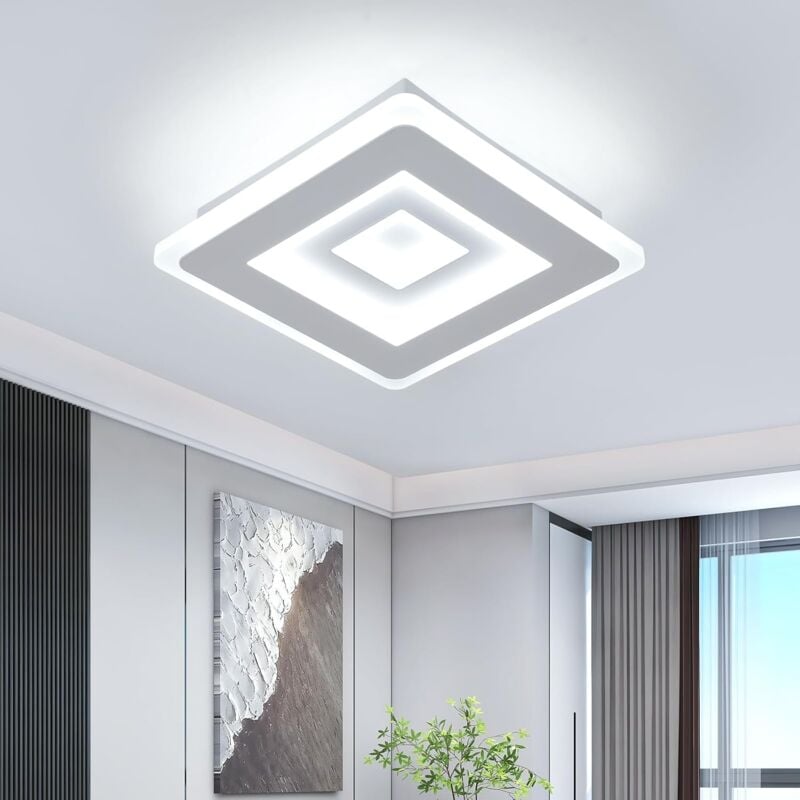 GOECO Moderne LED-Deckenleuchte, Quadratische 28W 3150LM LED-Deckenlampe, Weiße Acryl-Deckenleuchte für Schlafzimmer, Wohnzimmer, Flur,