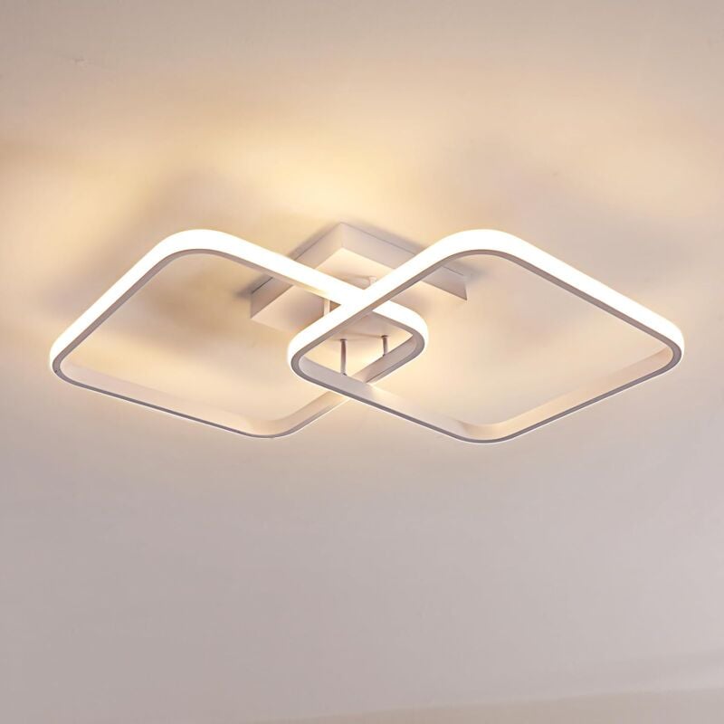 Goeco - Moderne LED-Deckenleuchte, Deckenleuchte mit 2 quadratischen Flammen, 50 w, 5600 lm, 3000 k warmes Licht, Acryl-LED-Deckenleuchte für