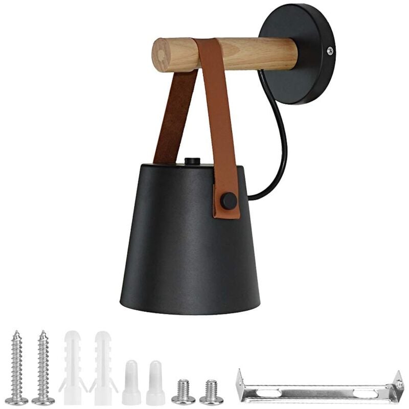 Schlafzimmer Wandleuchten Leuchten, E27 Base led Wandleuchte Holz Wandleuchte Lampe für Schlafzimmer Lving Room Corridor(schwarz) - Ej.life