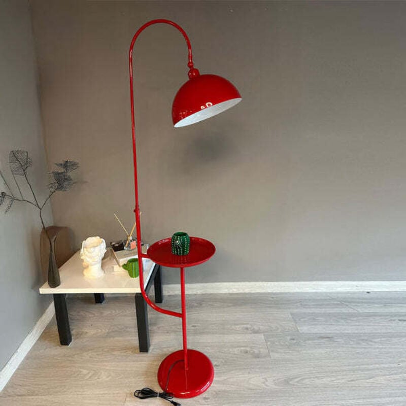 Moderne Stehlampe aus Rot Metall mit Tablett und Beweglichem Kopf, E27-Sockel, Moderne Stehlampe für Wohnzimmer oder Schlafzimmer