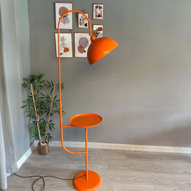 Moderne Stehlampe aus Orange Metall mit Tablett und Beweglichem Kopf, E27-Sockel, Moderne Stehlampe für Wohnzimmer oder Schlafzimmer