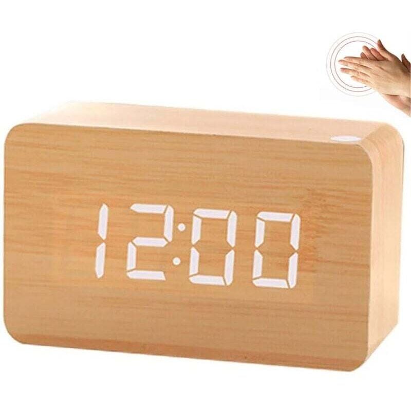 Aiperq - Moderner Wecker aus Holz – Wecker mit LED-Licht, digitaler Wecker aus Holz, Schreibtisch, Datum 12/24 Stunden – für Zuhause, Schlafzimmer,