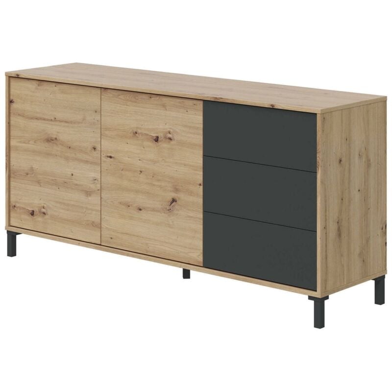 Highboard Concord, Modernes Sideboard mit 2 Türen und 3 Schubladen, Buffet im Wohnzimmer, Fernsehschrank, Sideboard für Wohnzimmer, cm 154x41h74,