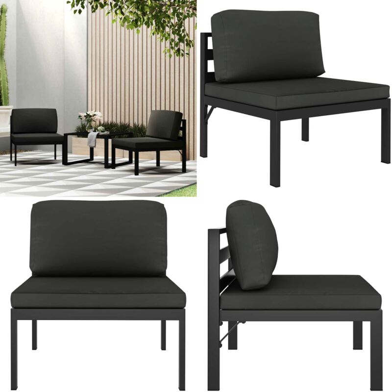 Modular-Sofa-Mittelteil mit Kissen Aluminium Anthrazit - Gartensorgsofa - Aluminiumgartenmöbel - Outdoor Lounge - Balkonmöbel - Sofamitteil - Home &