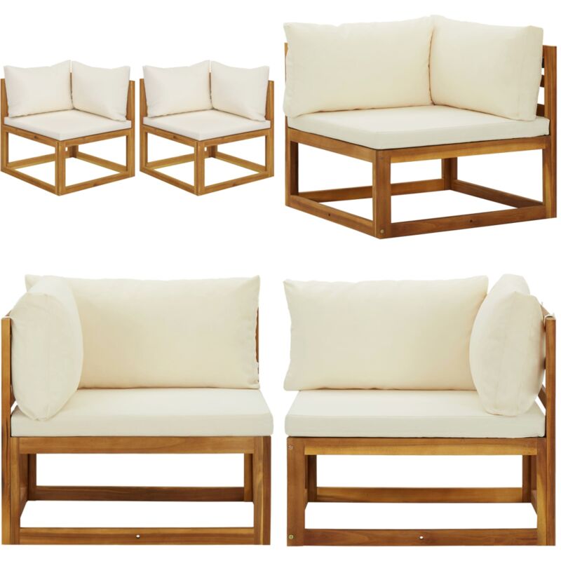 Modulare Ecksofas 2 Stk. mit Auflagen Cremeweiß - Holzsessel - Gartenlounge - Outdoor Möbel - Eckbank - Sitzgruppe - Home & Living
