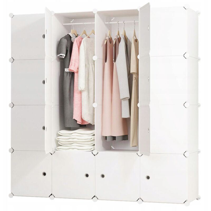 Modularer Kleiderschrank, Garderobe, Schrank, Regal, Regal, weißer Kleiderschrank, faltbar, geräumig, XL
