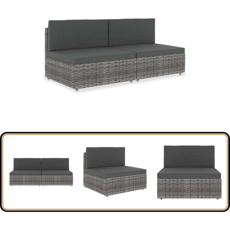 Modulares 2-Sitzer-Sofa Poly Rattan Grau - Modular Sofa - Gartenmöbel - Outdoor Sofa - Rattan Sofa - Esszimmertisch