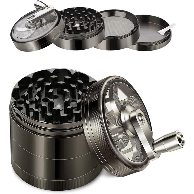 Fitags - Kräuter- und Gewürzmühle, Handkurbelmühle aus Zinklegierung in Premiumqualität mit Pollenfilter und Minispatel, für Gewürze, Kräuter,