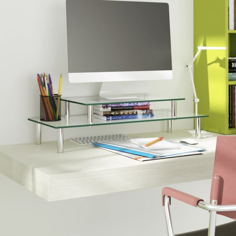 Monitorständer 2-stufig Transparent Glas Vidaxl