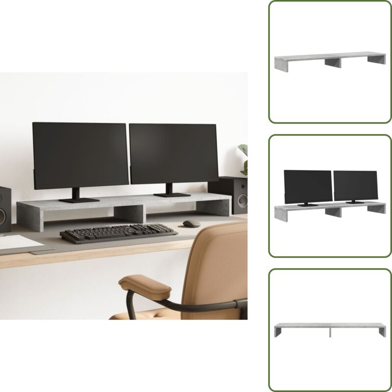 Monitorständer Betongrau 100x27x10 cm Holzwerkstoff - Monitorständer - Monitor Ständer - Monitorerhöhung - Monitor Erhöhung