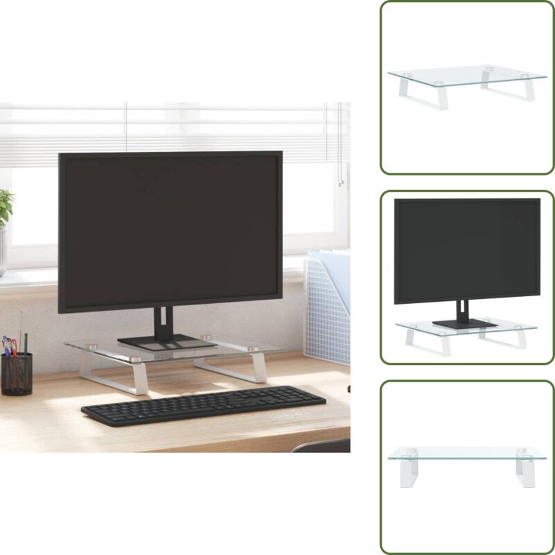 Monitorständer Weiß 40x35x8 cm Hartglas und Metall - Monitorständer - Laptopständer - PC-Zubehör - Bürobedarf - Ergonomie