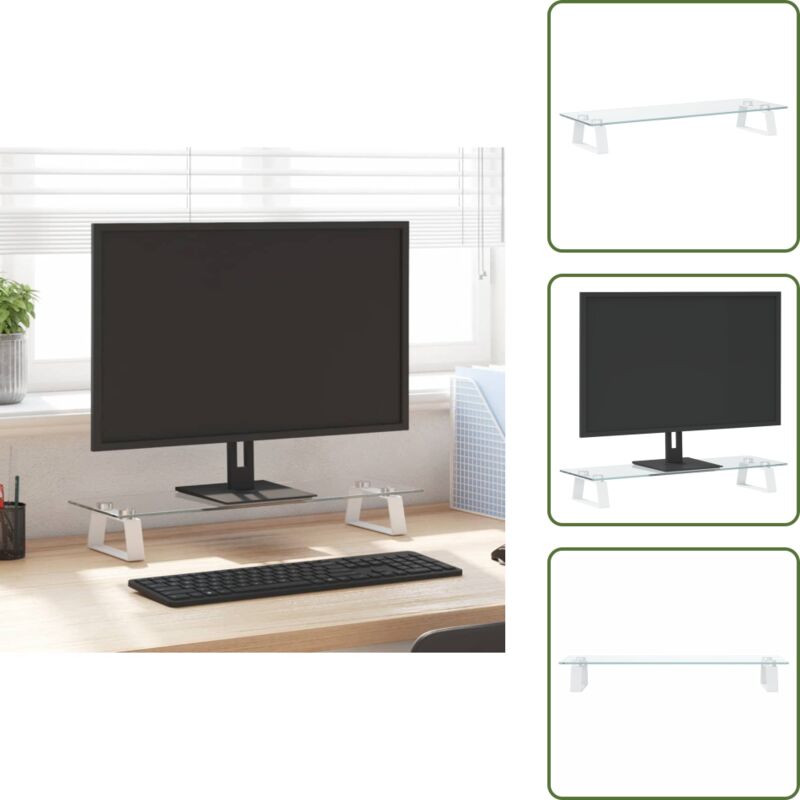 Monitorständer Weiß 60x20x8 cm Hartglas und Metall - Monitorständer - Computerständer - Laptopständer - Bürobedarf - Ergonomie
