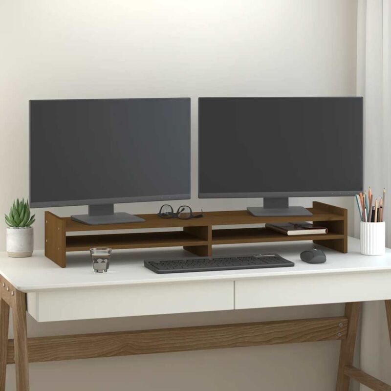 vidaXL Monitorständer Honigbraun 100x27x15 cm Massivholz Kiefer