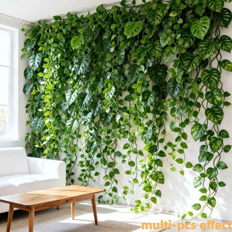 Monstera Kunstpflanzen Girlande 720 cm – Tropische Hängende Pflanze für Innen- und Außendekoration, Falsches Blattwerk für Garten, Balkon, Party und