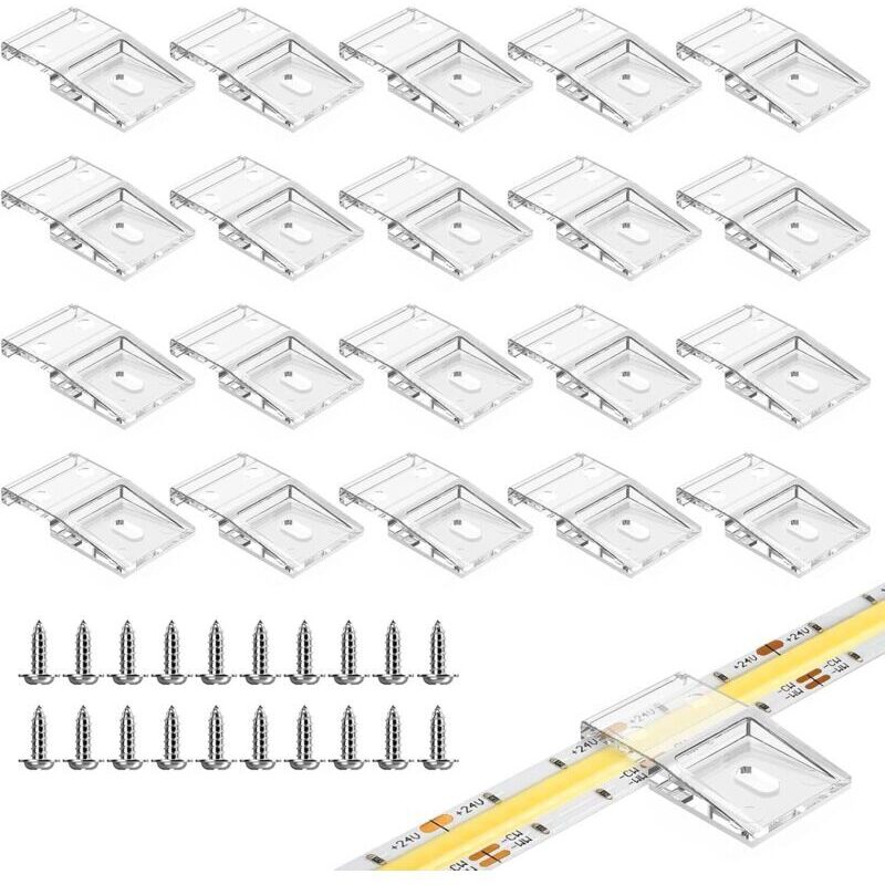 Montageclips für transparente LED-Streifen, selbstklebend mit Schrauben, 50 Clips und Schrauben, für 10 mm breite LED-Streifen, IP30/65, 2-4 Pins