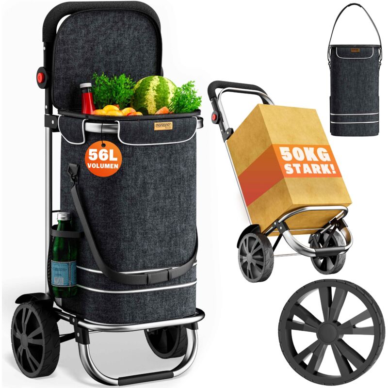 MONZANA® 3in1 Einkaufstrolley Alu 56L klappbar 50 kg Kugellager abnehmbare Tasche Handwagen Einkaufswagen Einkaufshilfe Roller meliert schwarz
