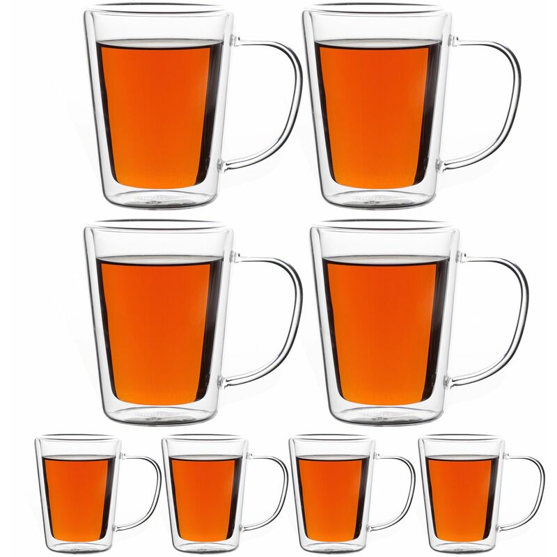 8x Teegläser mit Henkel 250ml Doppelwandig Borosilikatglas Spülmaschinenfest Hitzebeständig Teetassen für heiße Getränke Glas Thermobecher - Monzana