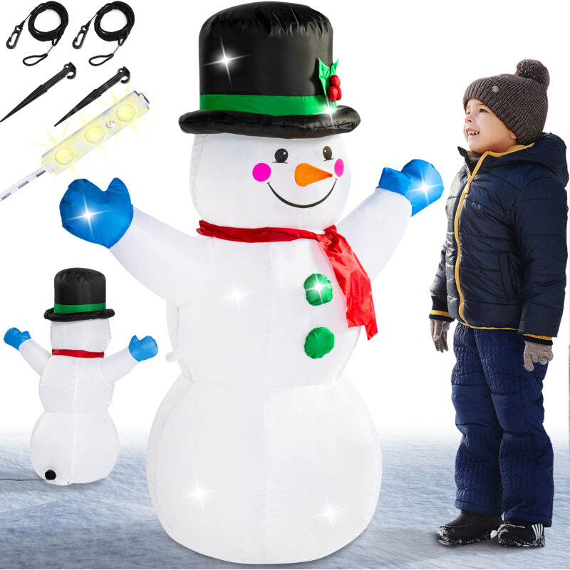 Aufblasbarer Schneemann xl 120cm led Beleuchtet Befestigungsmaterial IP44 Außen Witterungsbeständig Weihnachtsdeko Weihnachtsfigur Christmas - Monzana