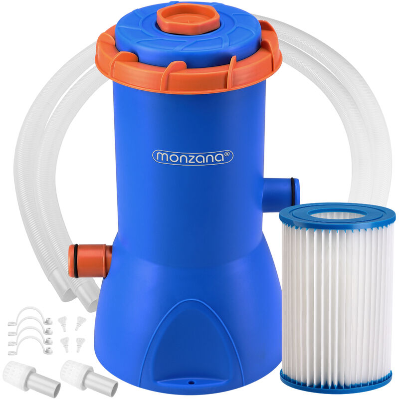Monzana - Poolpumpe 1140, 2280, 3400, 3800 L/h Fördermenge 15-90W Pumpleistung Schläuche Filterkartusche Filterpumpe Pumpe 90Watt 340x270x270 mm