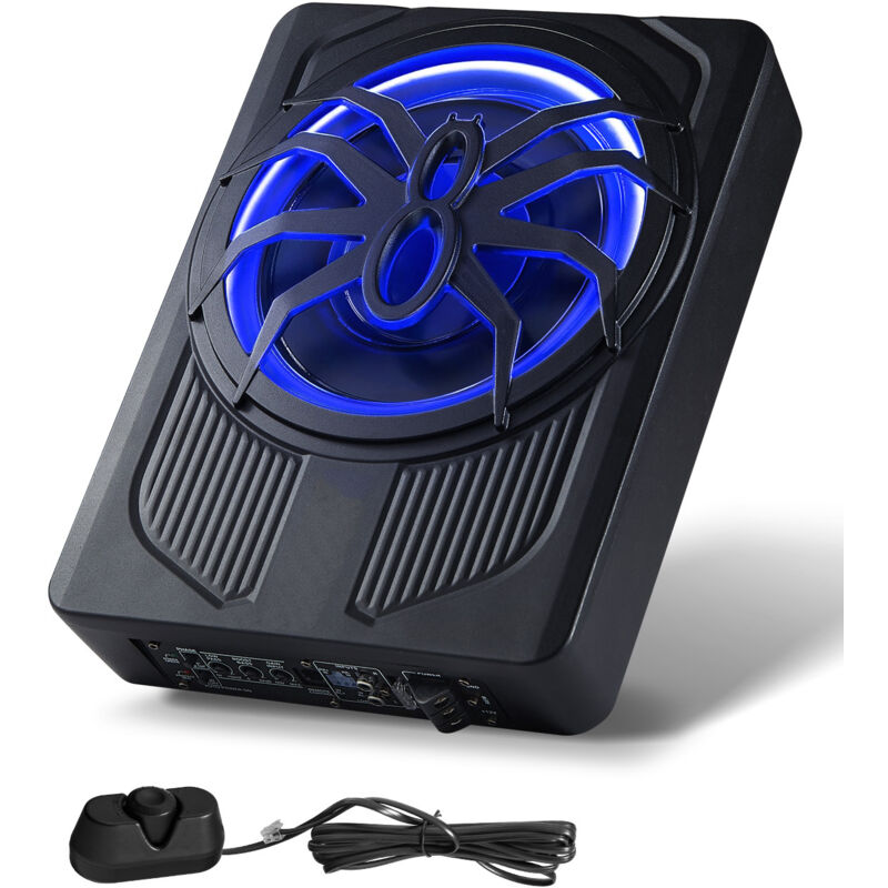 Mophorn - 10' 440 w Untersitz-Auto-Subwoofer, schlanker Aktiv-Subwoofer mit blauem Umgebungslicht, flacher Audio-Subwoofer unter dem Sitz,