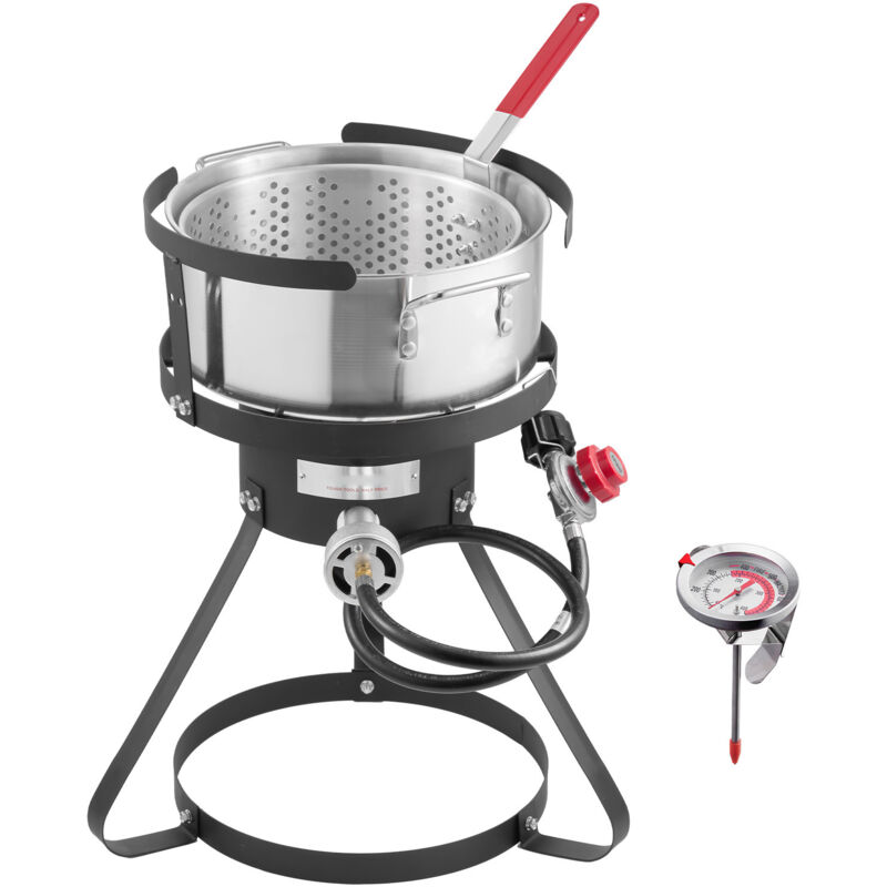Mophorn 10 Qt Fisch- und Flügelfritteuse – Aluminium-Propan-Kit. Fritteuse für den Außenbereich mit Thermometer, Siebkorb, 54.000 BTU-Brenner.