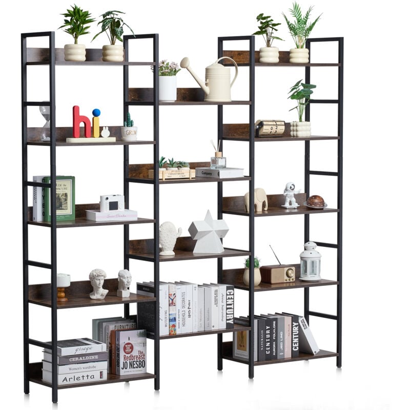 Mophorn - 14-stöckiges Bücherregal aus Metall, rustikales Bücherregal im industriellen Stil, offene Regale, freistehendes Präsentationsregal für