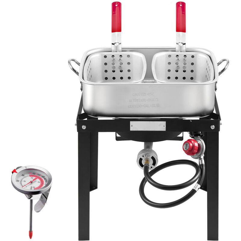 Mophorn - 18 Qt Fisch- und Flügelfritteuse mit Doppelkorb – Aluminium-Propan-Kit. Fritteuse für den Außenbereich mit Thermometer, 58000 BTU-Brenner.