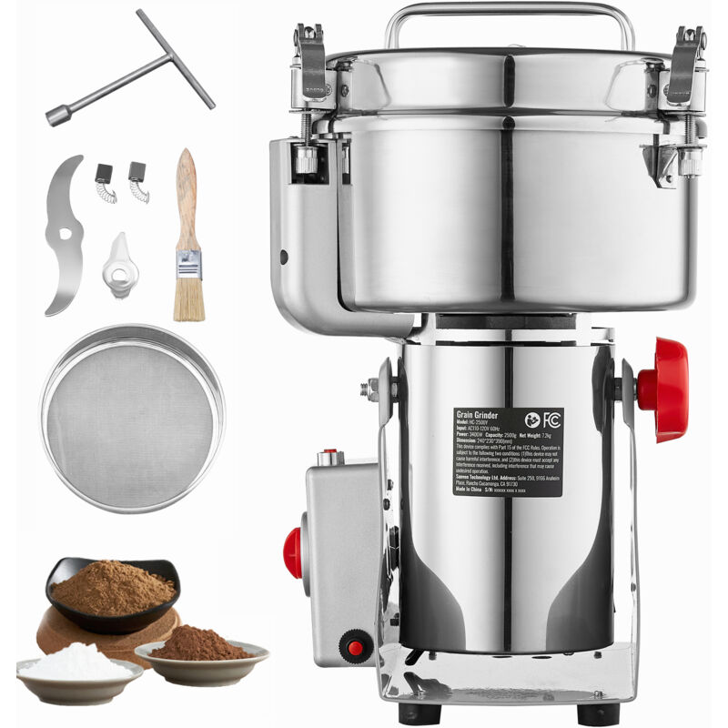 Mophorn - 2500 g elektrische Getreidemühle, 3400 w, hohe Geschwindigkeit, Pulverisierer aus Edelstahl, für trockene Körner, Gewürze, Müsli, Kaffee,