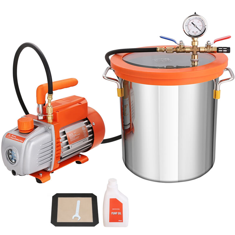 Mophorn - 5-Gallonen-Vakuumkammer und 3,5-CFM-Pumpenset, Deckel aus gehärtetem Glas, einstufige Vakuumpumpe mit 250 ml Öl, ideal zur