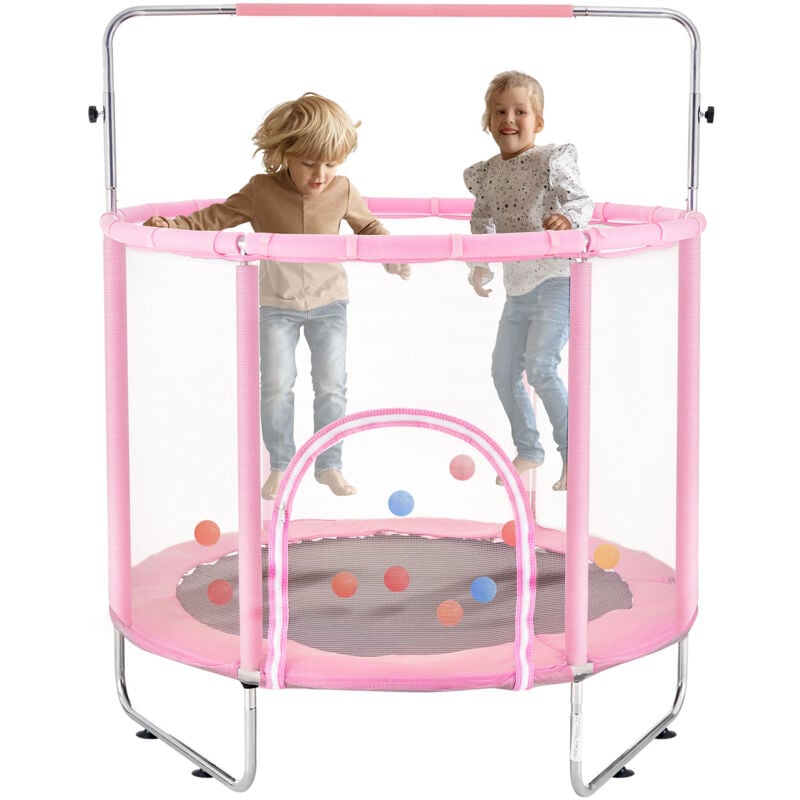 Mophorn - 55' Kindertrampolin, 4,6 Fuß Indoor Outdoor Mini-Kleinkindtrampolin mit Sicherheitsnetz und Basketballkorb, für Kinder ab 3 Jahren, Rosa