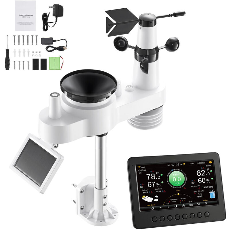 Mophorn 7-in-1 WLAN-Wetterstation mit 7-Zoll-TFT-Display, solarbetriebener Außensensor, Wetterstation zur Wetterprognose, Messung von