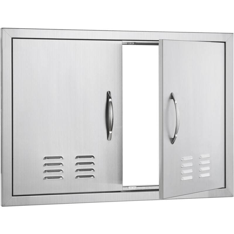 Mophorn 762x533mm Doppel BBQ Zugang Tür, Edelstahl Flush Mount Tür mit Griffen und Lüftungsöffnungen, Outdoor-Küche vertikale Tür für BBQ Insel und