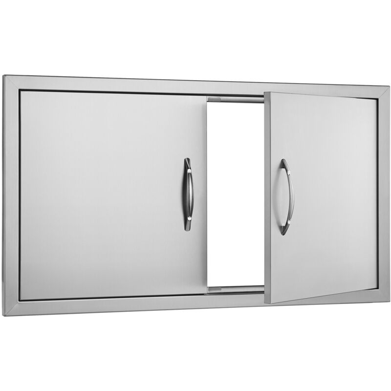 Mophorn 863x482mm Double BBQ Zugang Tür, Edelstahl Flush Mount vertikale Tür mit Griffen, Outdoor-Küche Tür für BBQ Insel und Grillstation