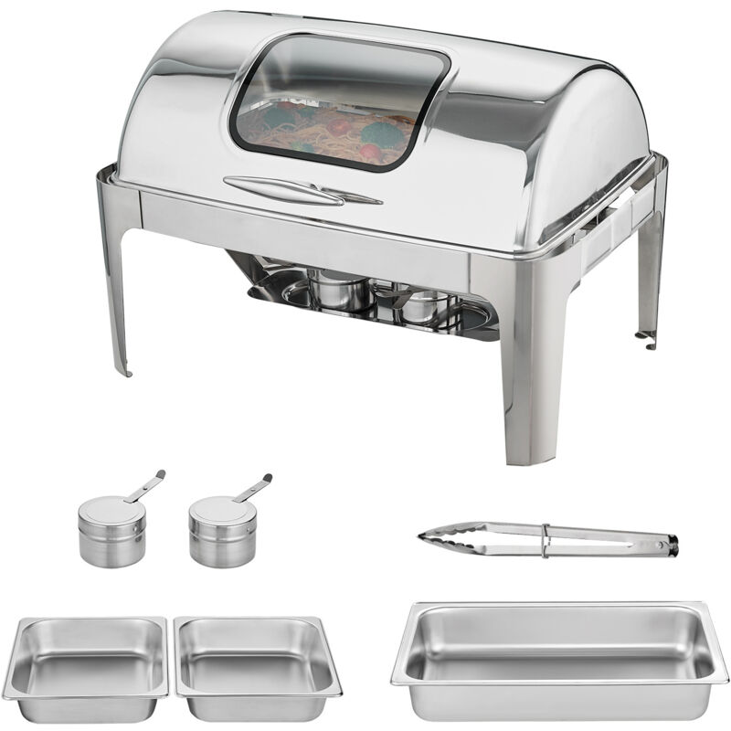 9 Qt Roll Top Chafing Dish Buffet-Set, Chafer aus Edelstahl mit 2 halbgroßen Pfannen, rechteckiger Catering-Wärmespender mit sichtbarem Deckel,