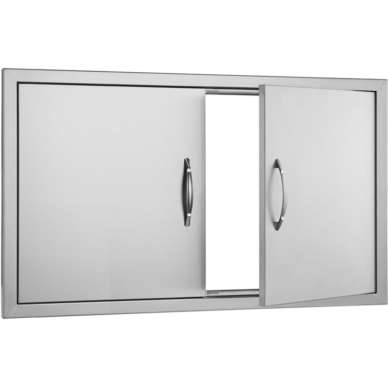 Mophorn 915x533mm Doppel BBQ Zugang Tür, Edelstahl Flush Mount Vertikale Tür mit Griffen, Outdoor-Küche Tür für BBQ Insel und Grillstation