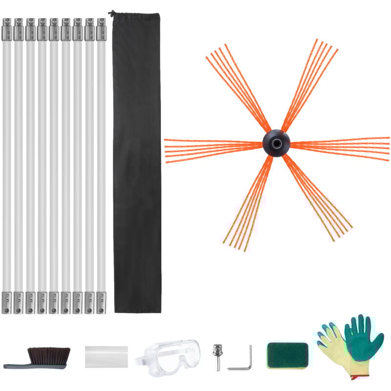 9m Schornsteinfeger Kit, 9 verstärkte Nylon flexible Stäbe, 360-Grad-Bürste, Ergonomischer Reiniger, Kamin Kamin Wartung, Heimgebrauch,