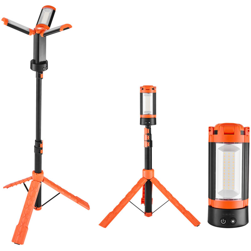 Mophorn Baustrahler LED mit Stativ, tragbare Arbeitsleuchte 8 Ah, wiederaufladbares Campinglicht, mit 3 Lampenköpfen, abnehmbarem Stativ, 2200 LM,