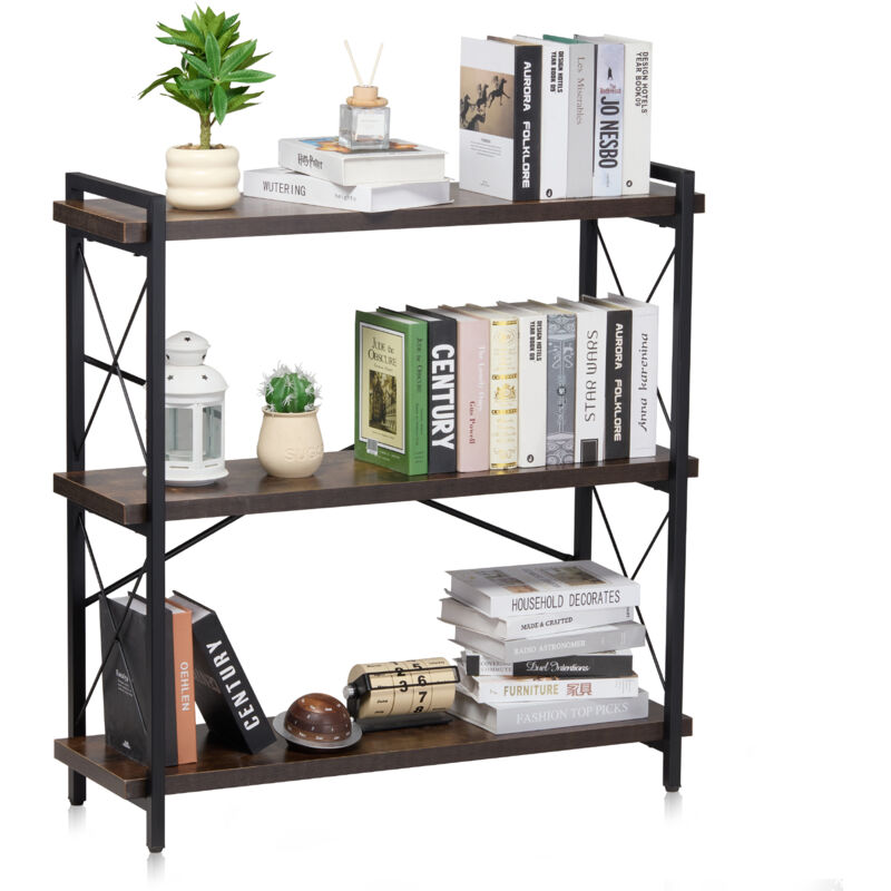 Mophorn - Bücherregal aus Metall, 3-stöckiges Bücherregal im industriellen Stil, freistehendes rustikales Vintage-Regal mit offenen Regalen, für