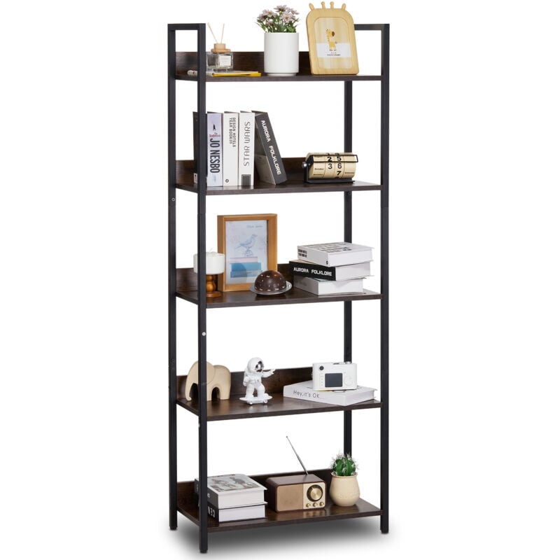 Mophorn-Bücherregal aus Metall, hohes 5-stöckiges Bücherregal im Industriestil, rustikales Vintage-Aufbewahrungsbücherregal mit offenen Regalen,
