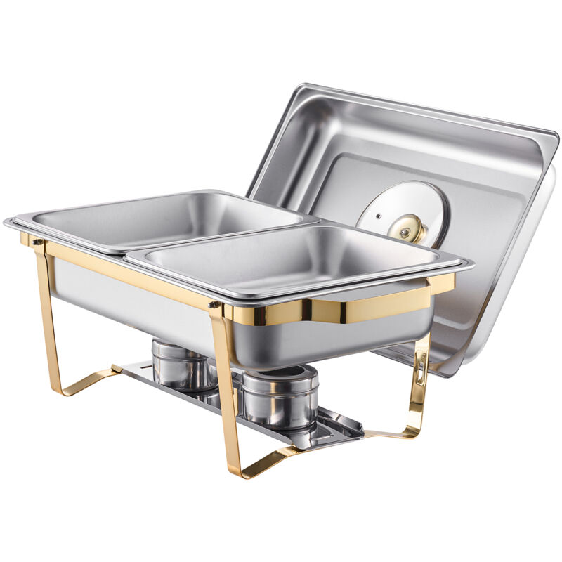 Chafing-Dish-Set aus Edelstahl, 4 Qt, 2er-Pack, enthält 4 Pfannen halber Größe, rechteckigen Catering-Wärmer mit Glasdeckel, Wasserpfanne,
