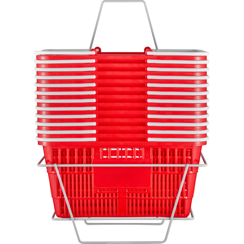 Mophorn - Einkaufskorb – 12er-Set, 21 l, rote, robuste Kunststoffkörbe mit Griff und Ständer für den Lebensmitteleinkauf. Diese Einkaufskörbe sind