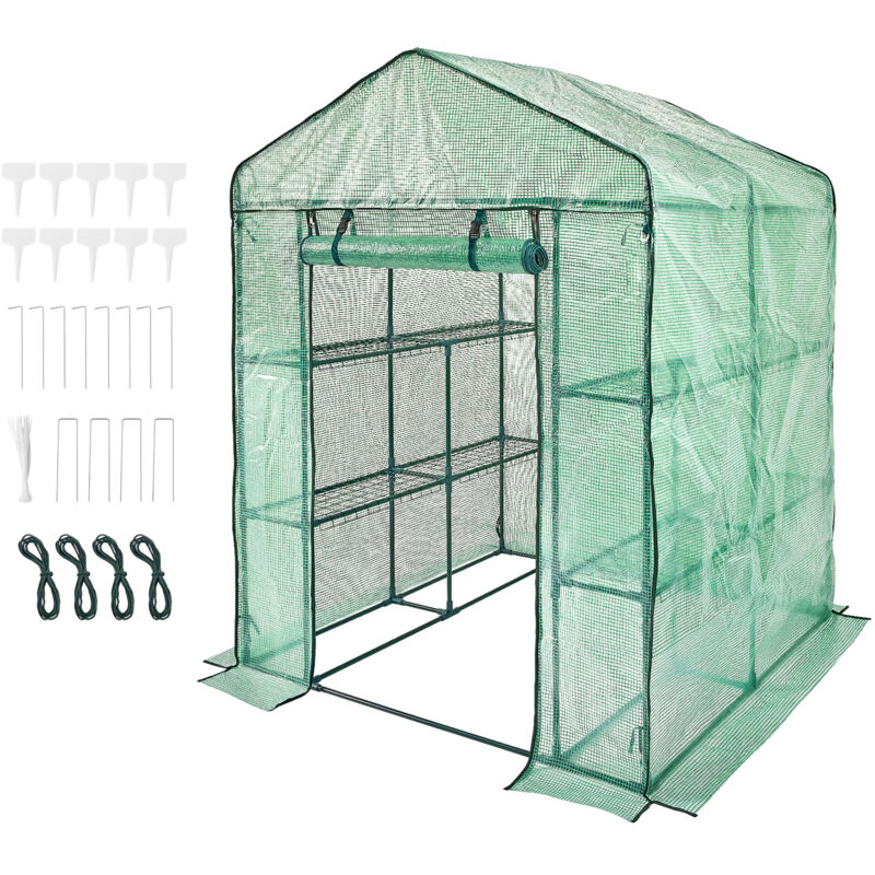 Mophorn - Gewächshaus zum Betreten,4,6 x 4,6 x 6,6 ft Gewächshaus mit Regalen,in Minuten aufgebaut,hochfester PE-Bereich mit Türen und Fenstern und