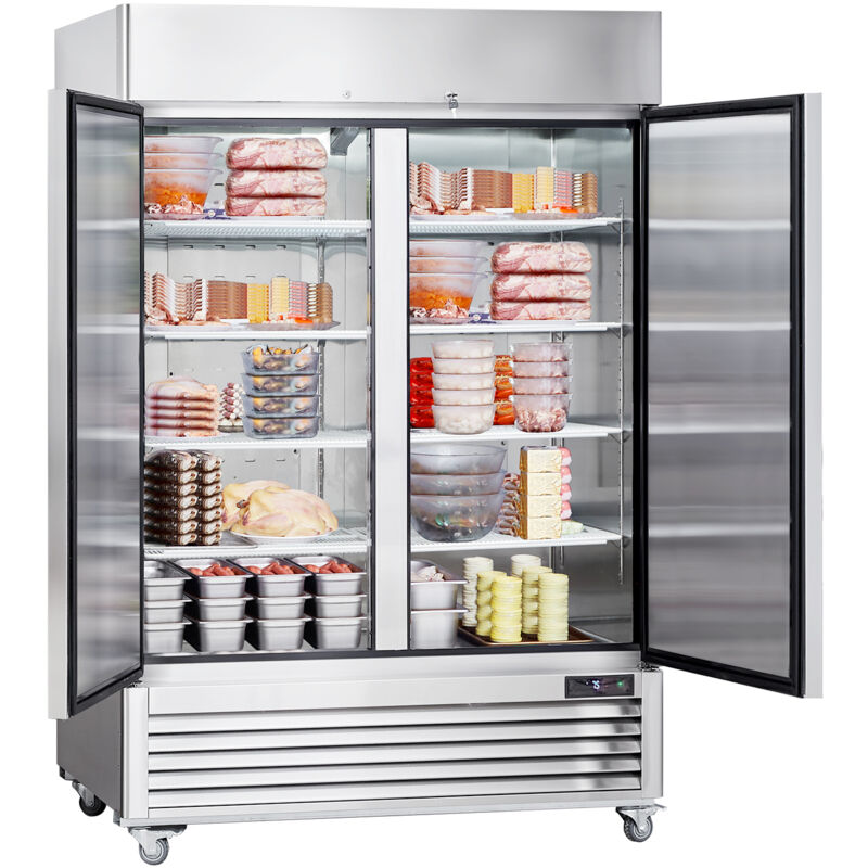 Mophorn - Gewerbe-Gefrierschrank 38,83 Kubikfuß, Gefrierschrank mit 2 Türen. Edelstahl, automatische Abtauung, 6 verstellbare Ablagen.