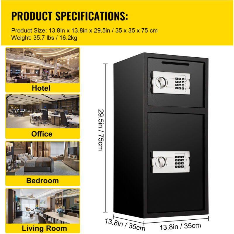 Großer Sicherheitssafe mit Doppeltür, 2,6 Kubikfuß, Stahl, mit digitalem Schloss für Geld, Waffen, Schmuck, Schwarz - Mophorn