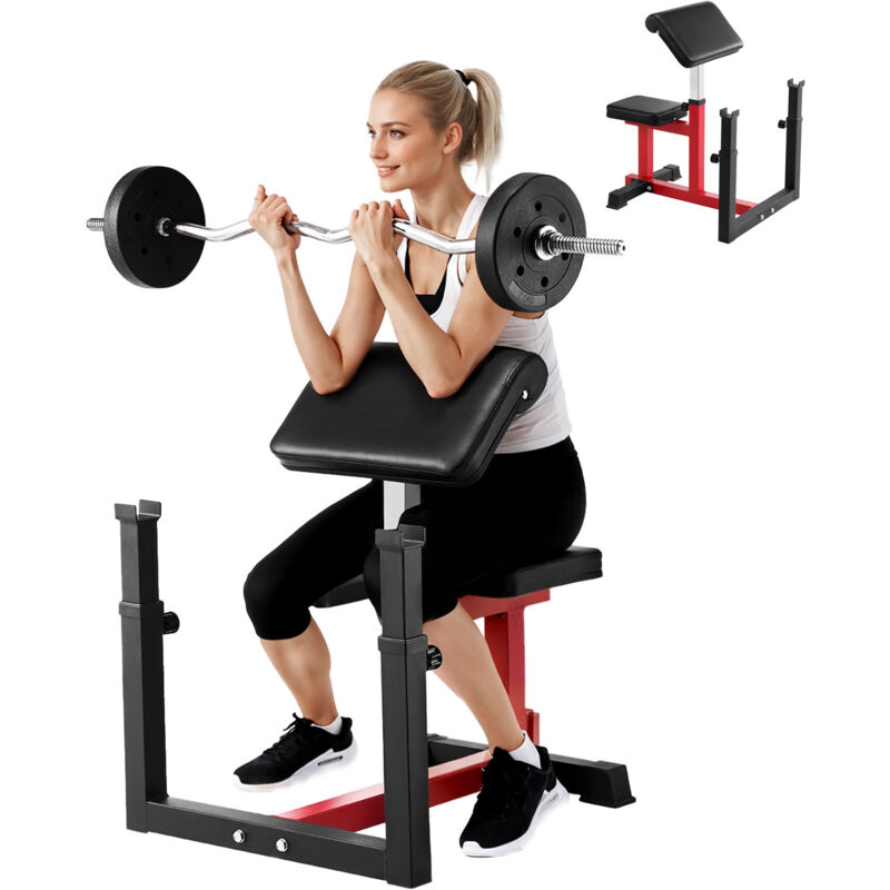 Hantelbank mit Beinstrecker, 200 kg maximale Belastung, Krafttrainingsbank, Langhantel- und Kurzhantel-Bizepsstation, Trainingsgerät für das