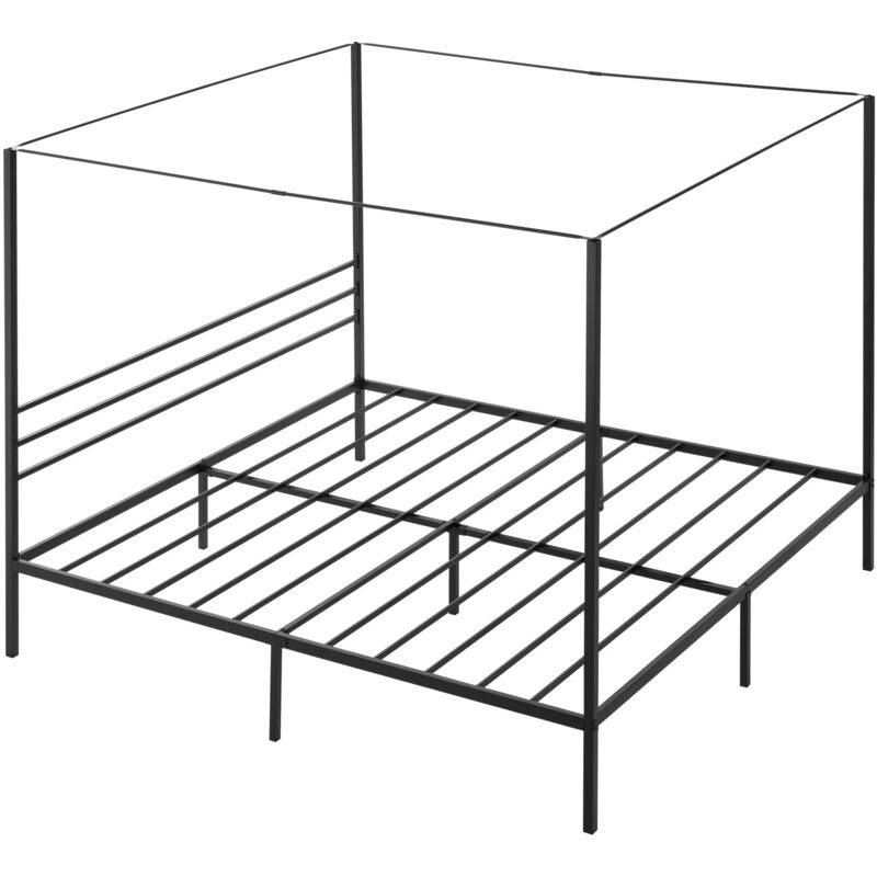 Mophorn Himmelbettrahmen aus Metall in Kingsize-Größe mit Vier-Pfosten-Design, langlebige Stahllatten, Stauraum unter dem Bett, kein Boxspring