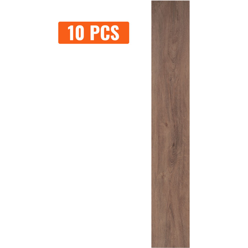 Mophorn ineinandergreifende Vinyl-Bodenfliesen 1220 x 185 mm, 10 Fliesen 5,5 mm dick, dunkelbraune Holzmaserung, DIY-Bodenbelag zum Zusammenstecken