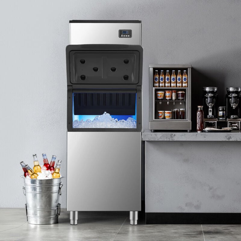 Mophorn Kommerzielle Eismaschine mit einer Produktionskapazität von 181,4 kg pro Tag und einem großen 136 kg Vorratsbehälter, ausgestattet mit