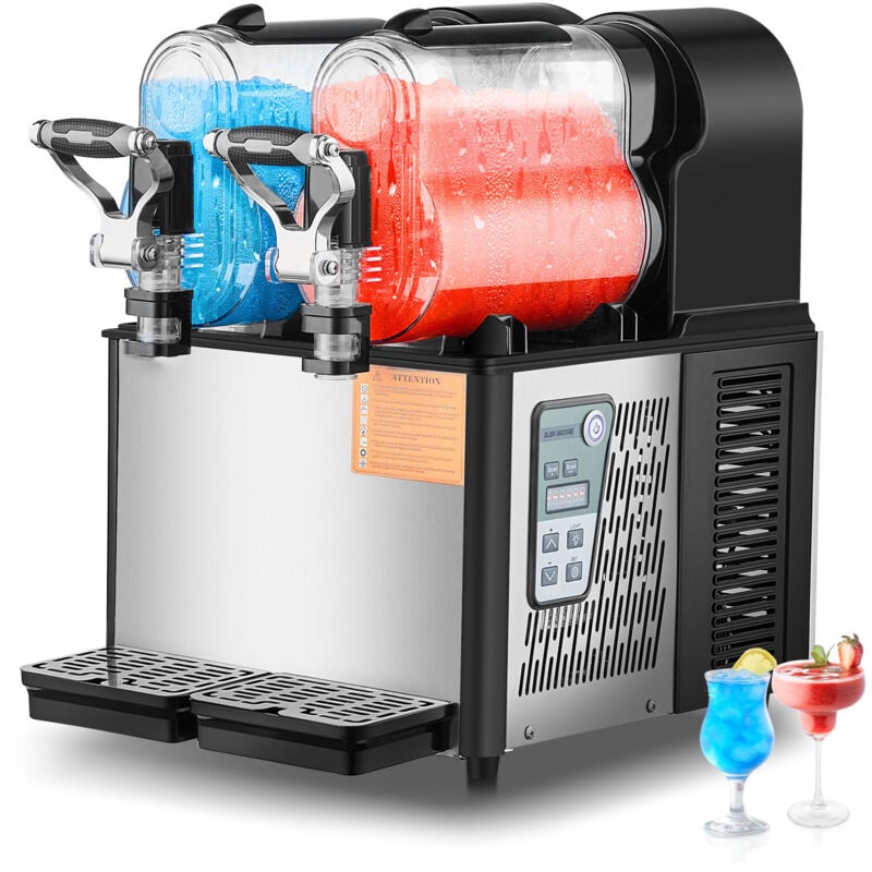 Mophorn - Kommerzielle Slushy-Maschine von, 3L x 2 Doppeltank-Gefrorenes-Getränke-Maker, 24 Tassen Edelstahl-Margarita-Smoothie-Slushie-Maschine für