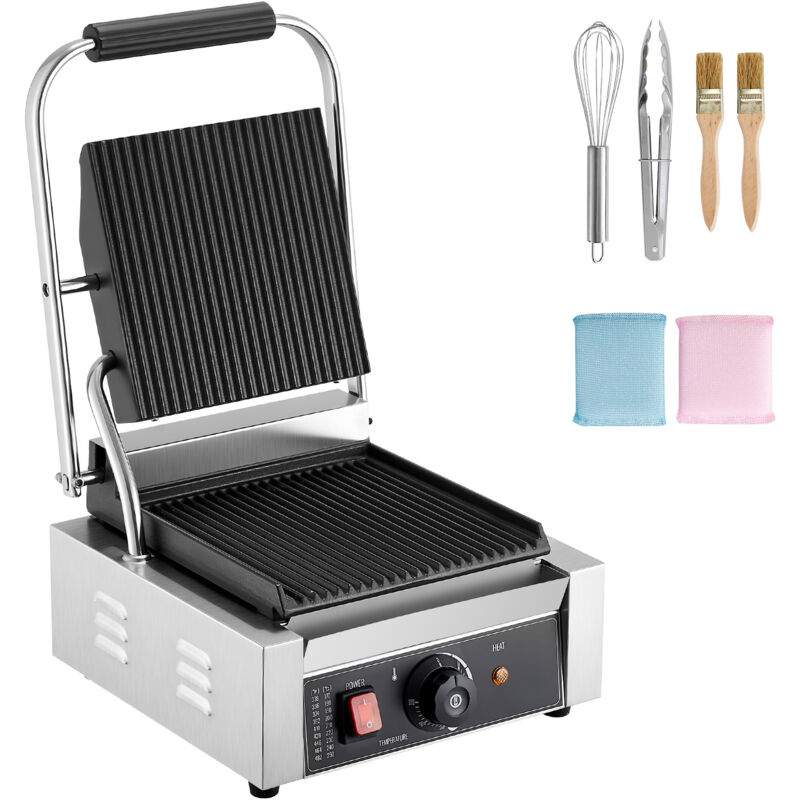 Mophorn Kommerzieller Panini-Grill Kontaktgrill 3200 W für Sandwiches, Steak, Bacon und Hamburger, Edelstahl-Sandwichmaker mit Griff,